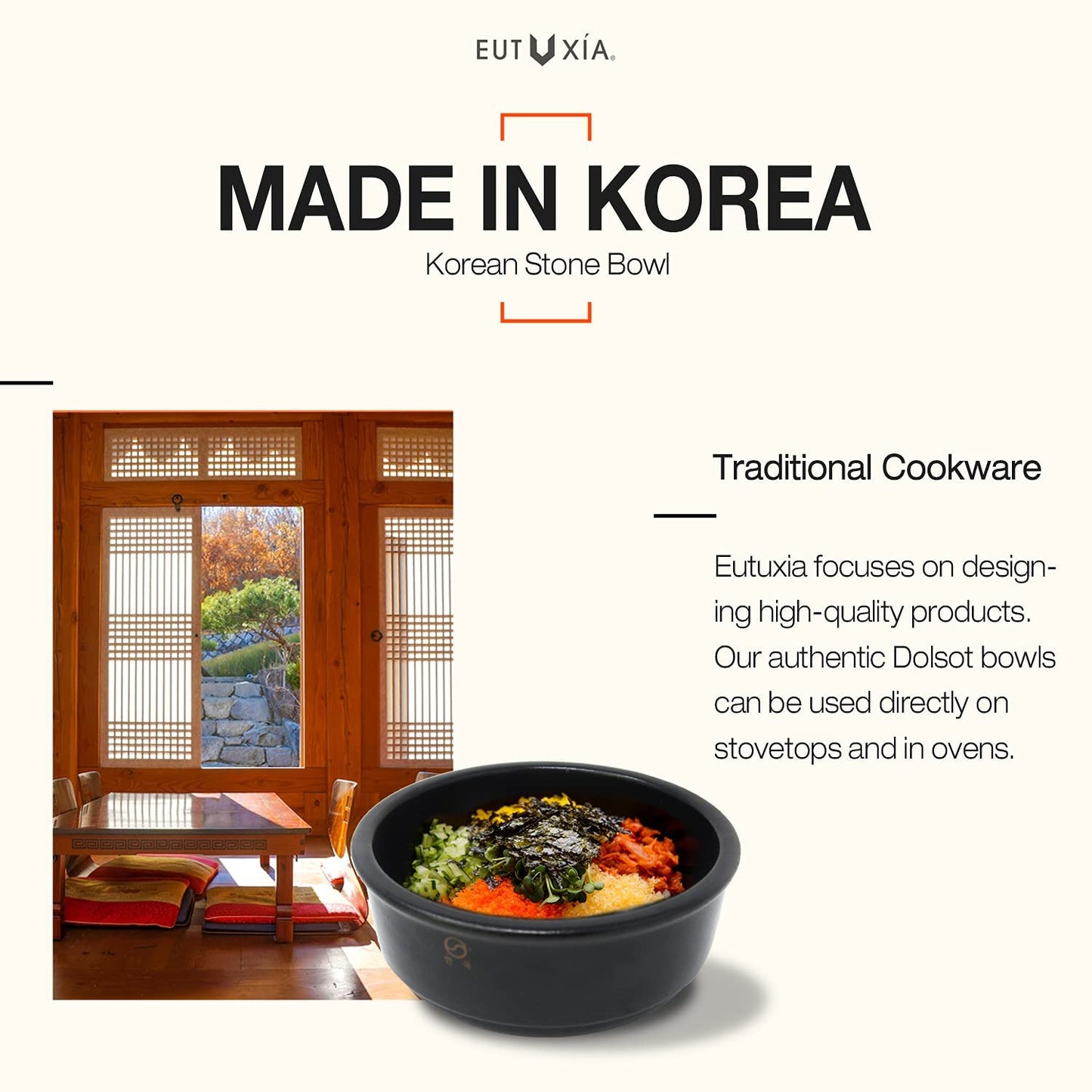 Eutuxia Korean Stone Bowl Dolsot Trivet Coaster. [Large, Black Plastic]