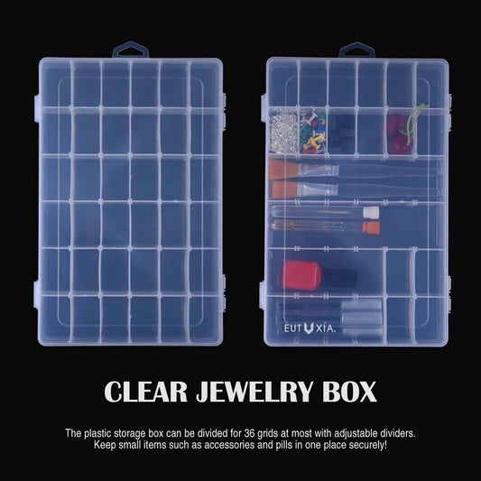 Clear Plastic Jewelry Organizer Box with 36 Grids