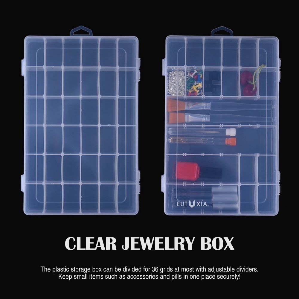 36 Grids Organizer Box with Adjustable Grid Dividers Clear Jewelry Storage  Box