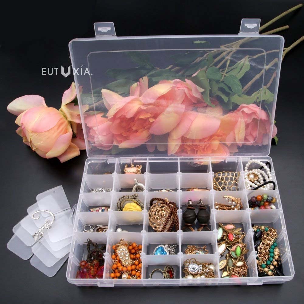 Clear Plastic Jewelry Organizer Box with 36 Grids