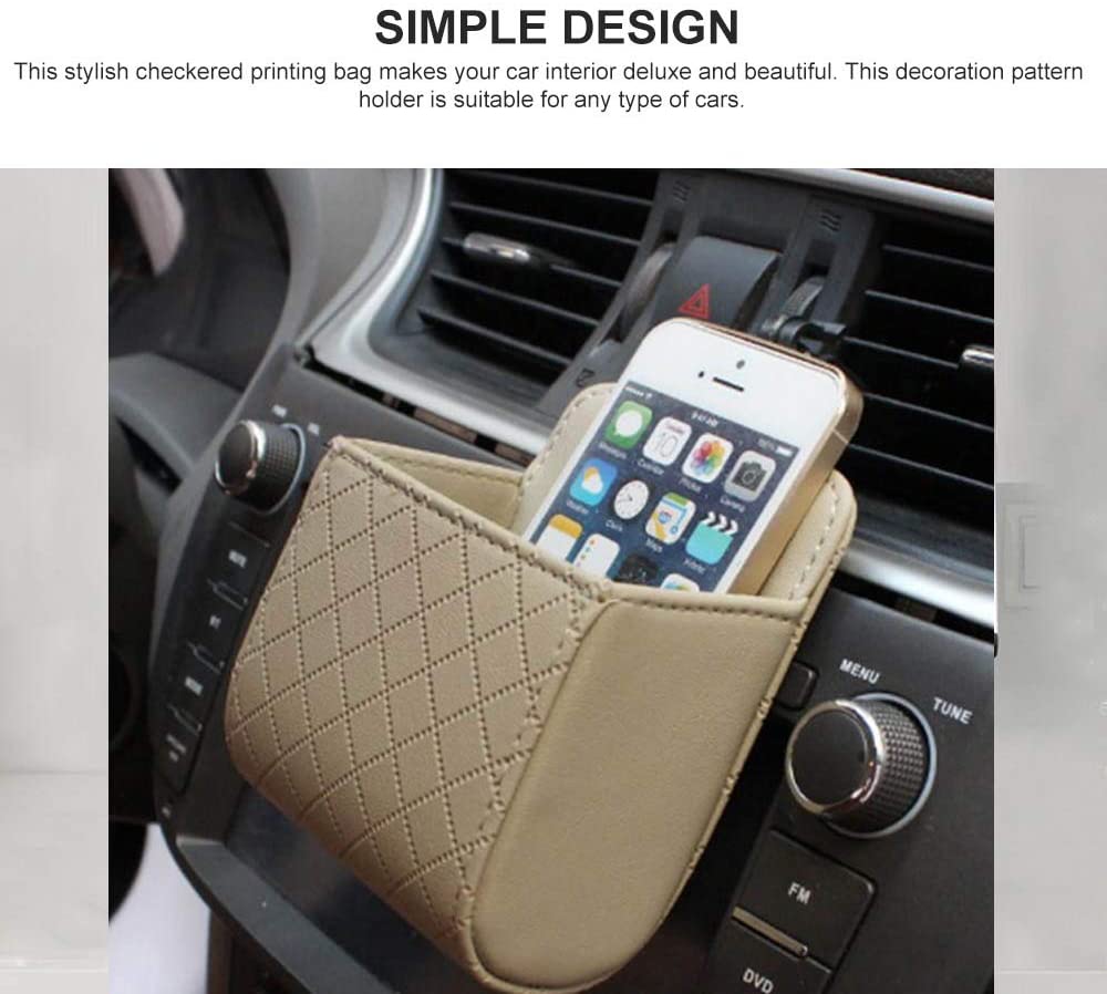 Car Auto Air Vent Leather Tidy Storage Hanging Bag Case Organizer [Beige]