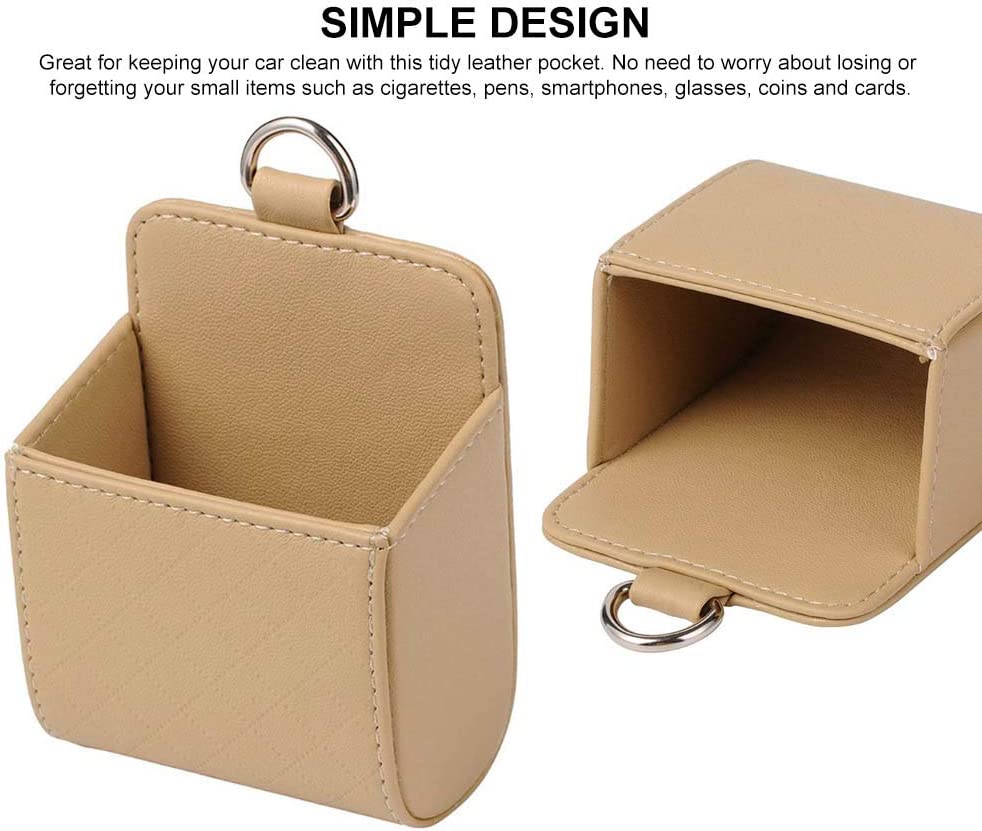 Car Auto Air Vent Leather Tidy Storage Hanging Bag Case Organizer [Beige]