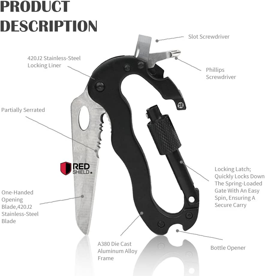 Universal Aluminum Multi-Function 5 in 1 Carabiner Survival Tool