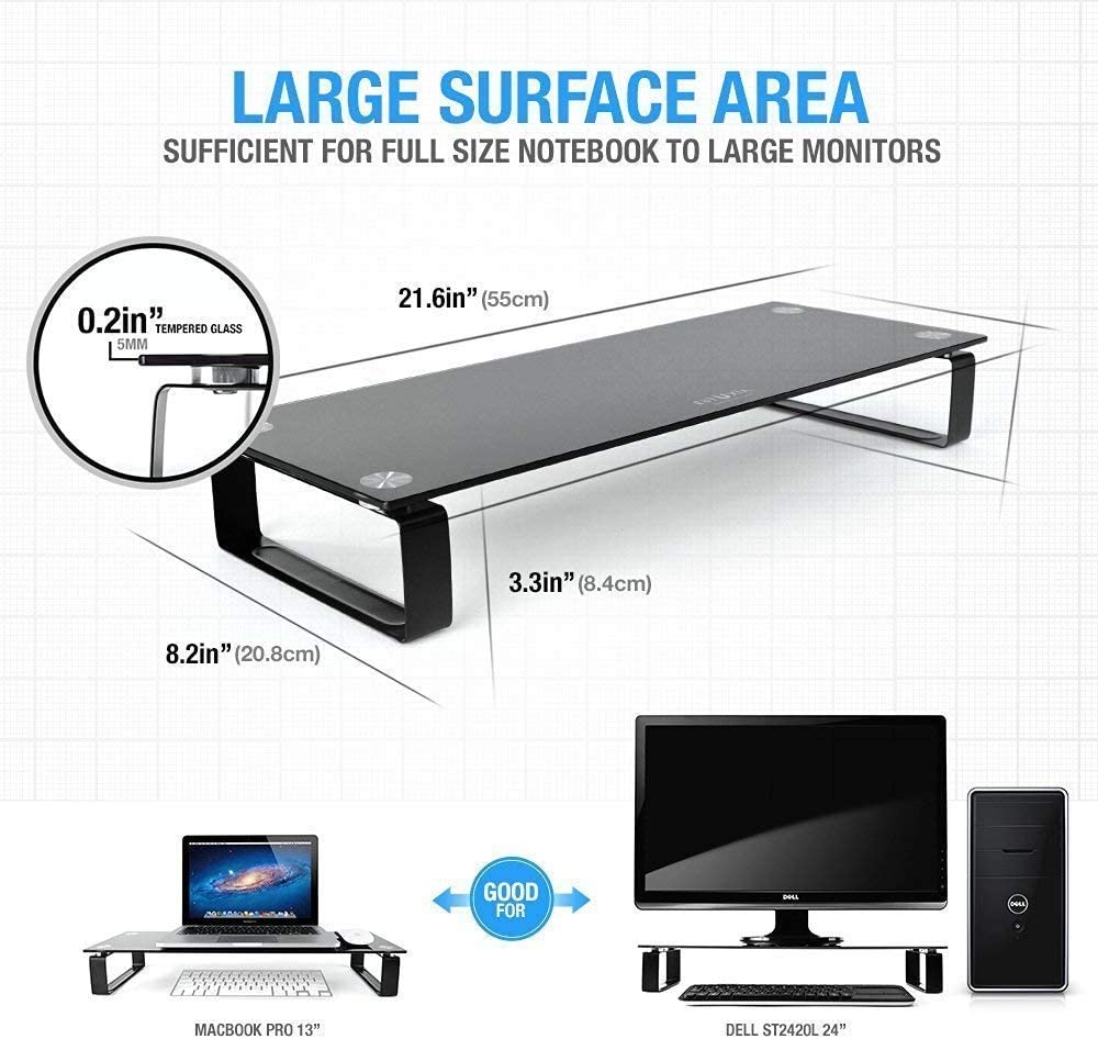 Type-S Black Tempered Glass Monitor Stand