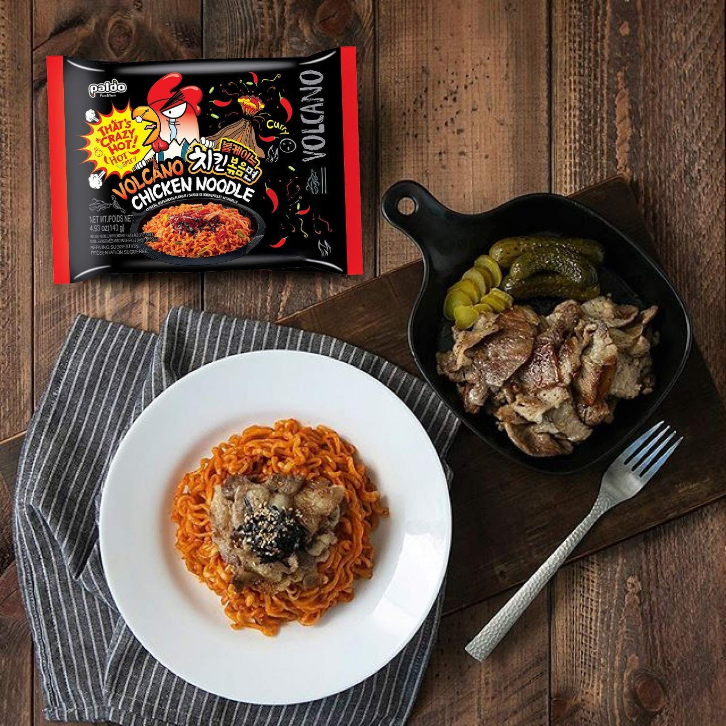 Volcano Extremely Hot & Spicy Stir Fried Chicken Instant Noodles [Pack of 4]