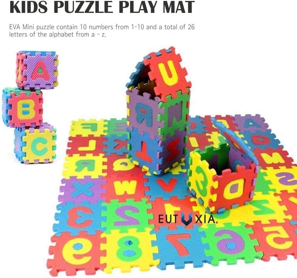 Eutuxia Alphabet Letters & Numbers Mini Puzzle Floor Play Mat [36 Pcs]