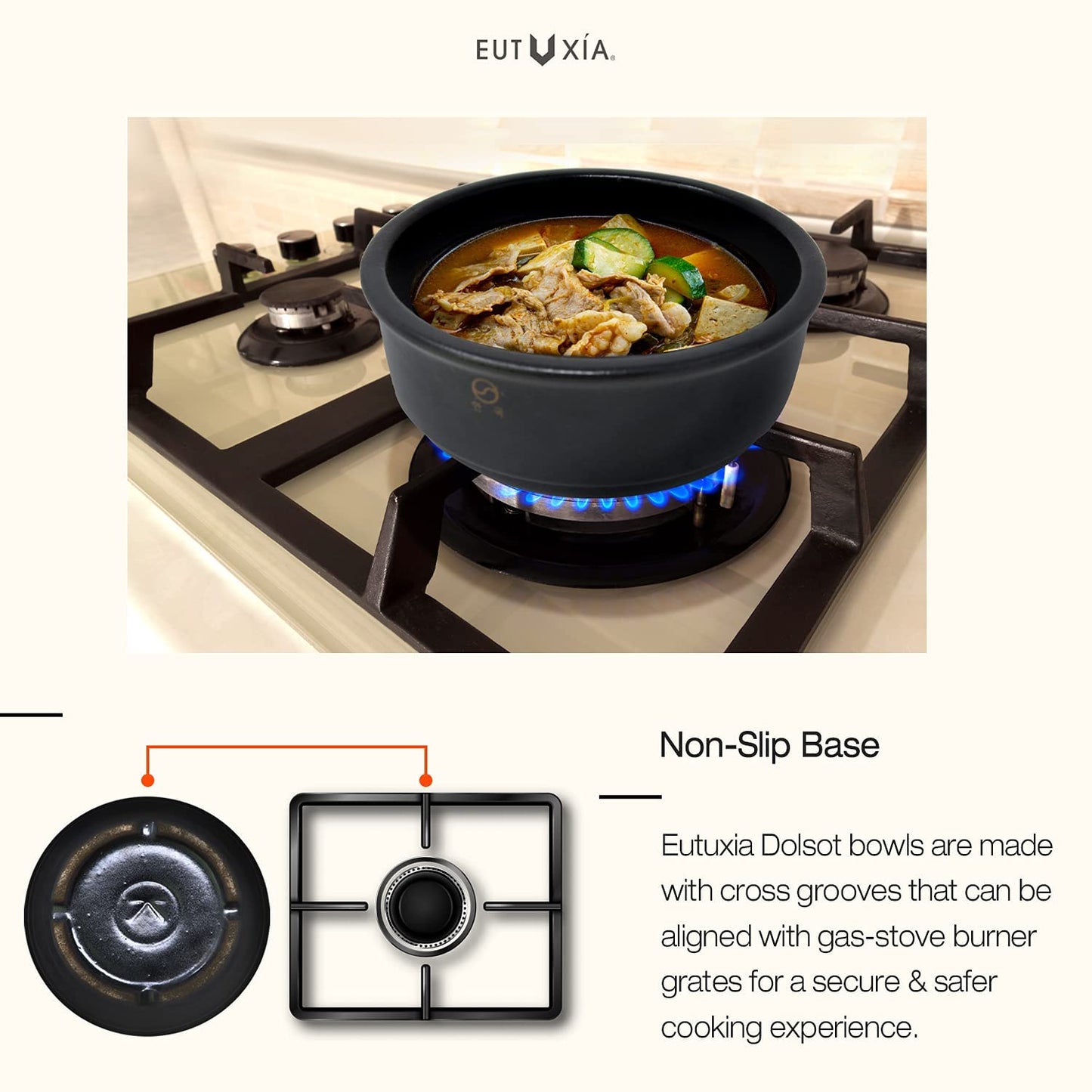 Eutuxia Korean Stone Bowl Dolsot Trivet Coaster. [Large, Black Plastic]