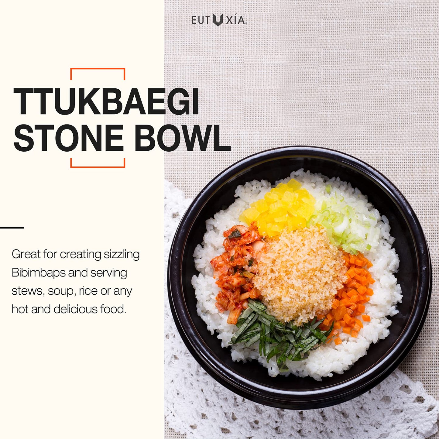Dolsot Ttukbaegi Stone Bowl with Trivet Tray [Set of 2 Small]