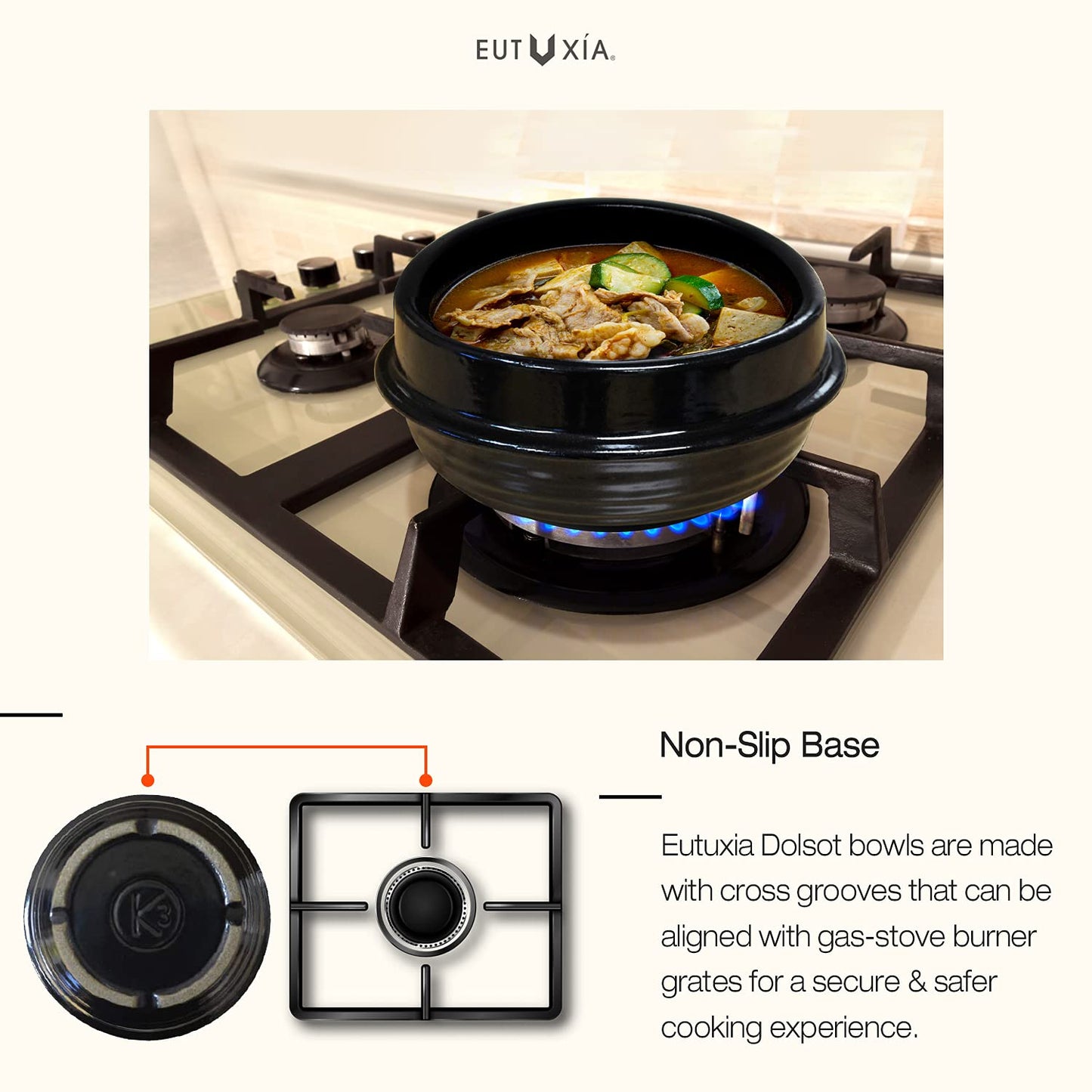 Dolsot Ttukbaegi Stone Bowl with Trivet Tray [Set of 2 Large]